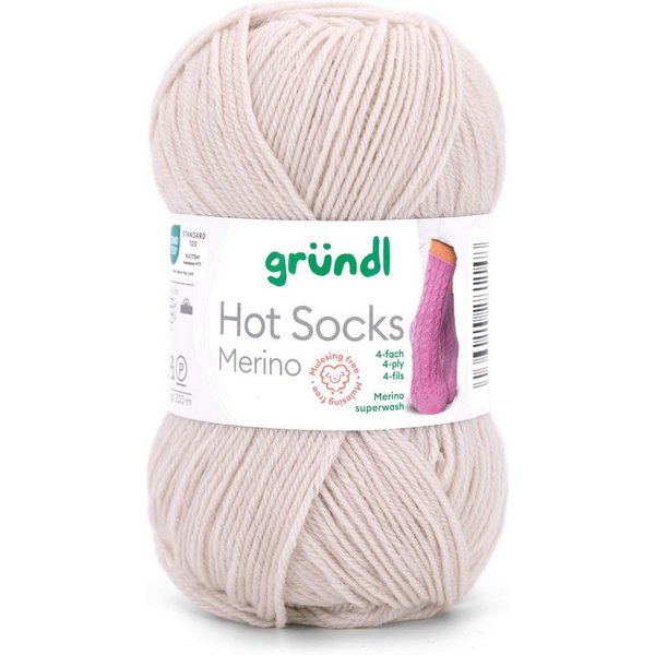 Gründl Hot Socks Merino Sockenwolle 4fädig einfarbig Häkelwolle, 210,00 m (50g Sockengarn 4fach uni, Strumpfwolle 4-fädig / 4-fach mit Merinowolle), 75% Wolle, 