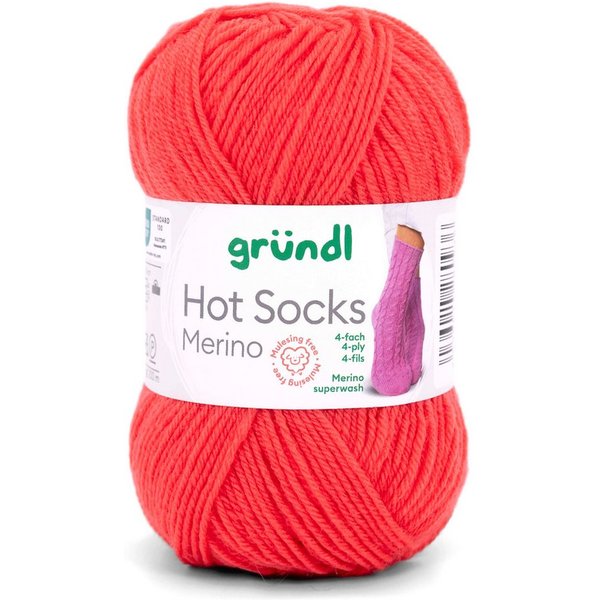 Gründl Hot Socks Merino Sockenwolle 4fädig einfarbig Häkelwolle, 210,00 m (50g Sockengarn 4fach uni, Strumpfwolle 4-fädig / 4-fach mit Merinowolle), 75% Wolle, 