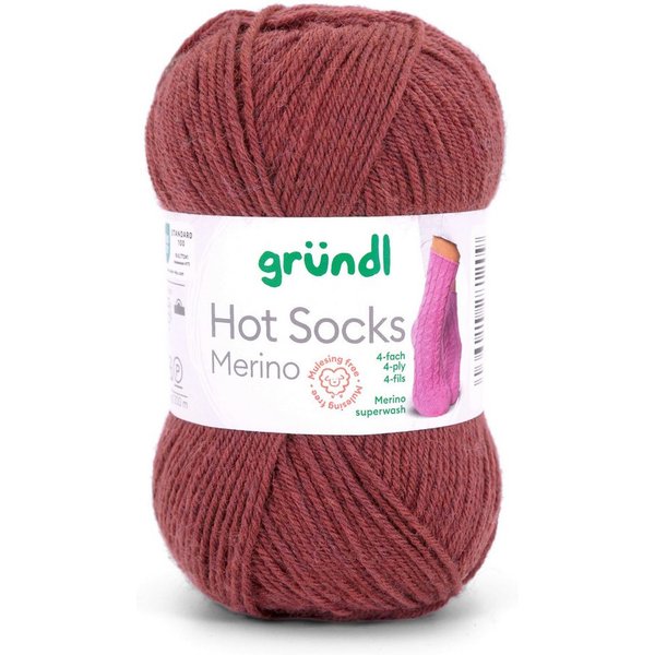 Gründl Hot Socks Merino Sockenwolle 4fädig einfarbig Häkelwolle, 210,00 m (50g Sockengarn 4fach uni, Strumpfwolle 4-fädig / 4-fach mit Merinowolle), 75% Wolle, 