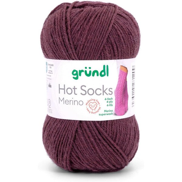 Gründl Hot Socks Merino Sockenwolle 4fädig einfarbig Häkelwolle, 210,00 m (50g Sockengarn 4fach uni, Strumpfwolle 4-fädig / 4-fach mit Merinowolle), 75% Wolle, 