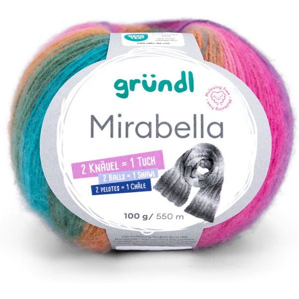 Gründl Wolle Mirabella Farbverlaufsgarn mit Anleitung Häkelwolle, 550,00 m (Wolle Farbverlaufswolle zum Stricken und Häkeln, Strickwolle, Strickgarn, Handstrick