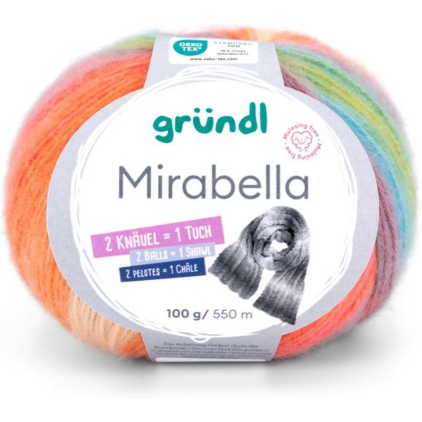 Gründl Wolle Mirabella Farbverlaufsgarn mit Anleitung Häkelwolle, 550,00 m (Wolle Farbverlaufswolle zum Stricken und Häkeln, Strickwolle, Strickgarn, Handstrick