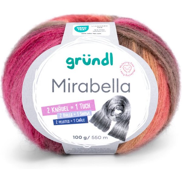 Gründl Wolle Mirabella Farbverlaufsgarn mit Anleitung Häkelwolle, 550,00 m (Wolle Farbverlaufswolle zum Stricken und Häkeln, Strickwolle, Strickgarn, Handstrick