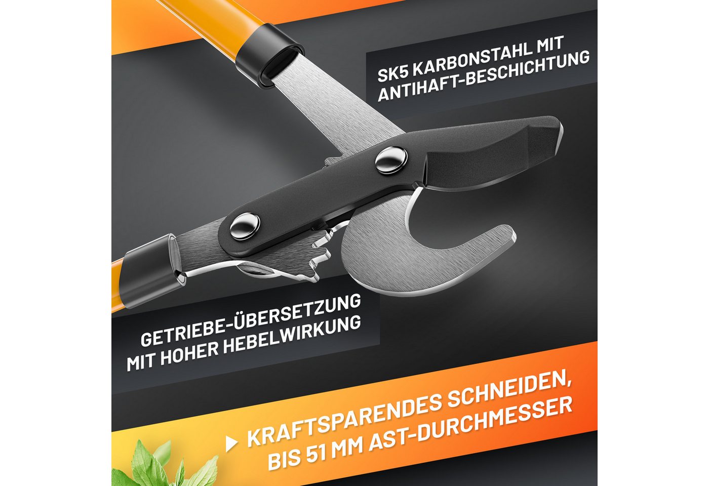 GRÜNTEK Astschere T-REX 765 mm Gartenschere, mit extra Hebelwirkung, ByPass Baumschere mit Doppel-GEAR-DRIVE – Bild 2 von 5