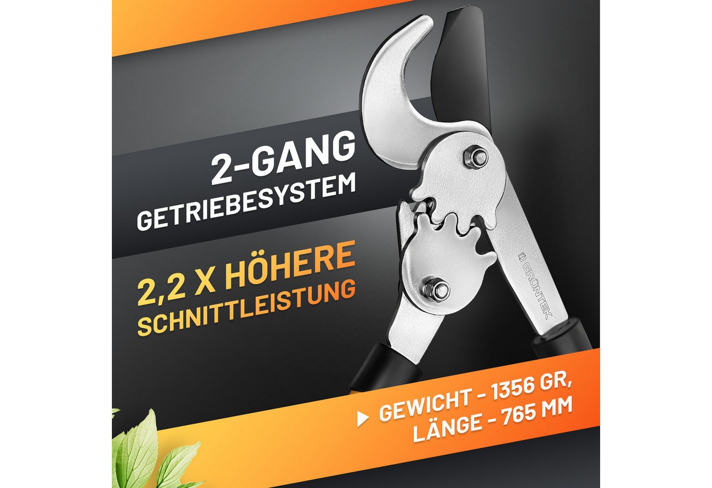 GRÜNTEK Astschere T-REX 765 mm Gartenschere, mit extra Hebelwirkung, ByPass Baumschere mit Doppel-GEAR-DRIVE – Bild 3 von 5