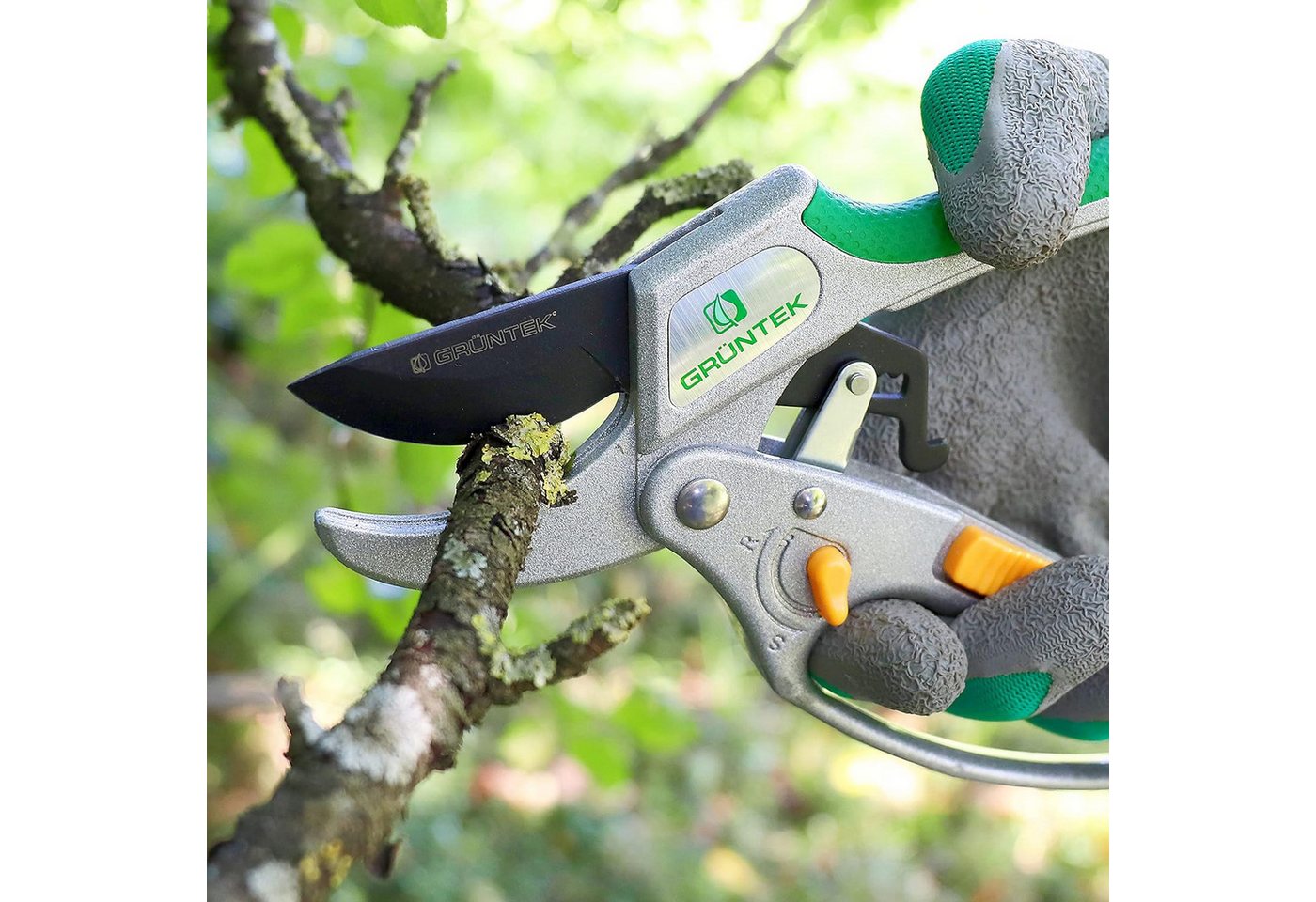 GRÜNTEK Gartenschere KAKADU, Pflanzenschere mit Schnittstärke bis 24 mm Durchmesser, Umschaltbar mit Ratschen- und ohne Ratschen-Mechanismus (nur Amboss) – Bild 4 von 5