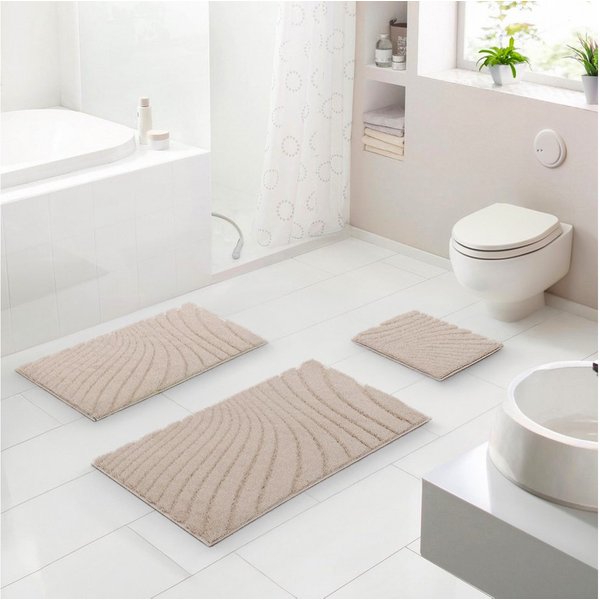 Grund Badematte Caffi, Höhe 20 mm, rutschhemmend beschichtet, fußbodenheizungsgeeignet, Polyester, rechteckig, Zeitlos schönes Wellenmuster, mit Hoch-Tief, 5 Ja