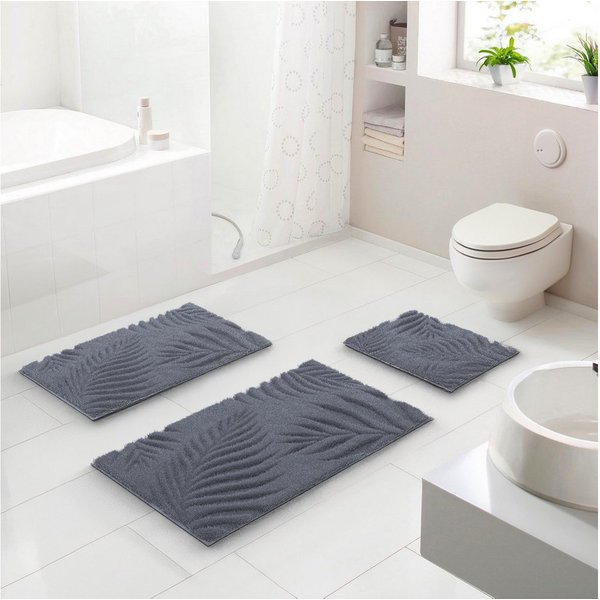 Grund Badematte Ferya, Höhe 20 mm, rutschhemmend beschichtet, fußbodenheizungsgeeignet, Polyester, rechteckig, Dezentes Blattmuster mit Hoch-Tief-Struktur, 5 Ja