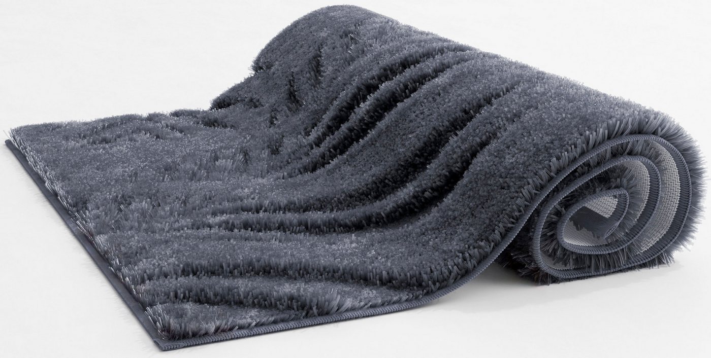 Grund Badematte Ferya, Höhe 20 mm, rutschhemmend beschichtet, fußbodenheizungsgeeignet, Polyester, rechteckig, Dezentes Blattmuster mit Hoch-Tief-Struktur, 5 Ja – Bild 4 von 5