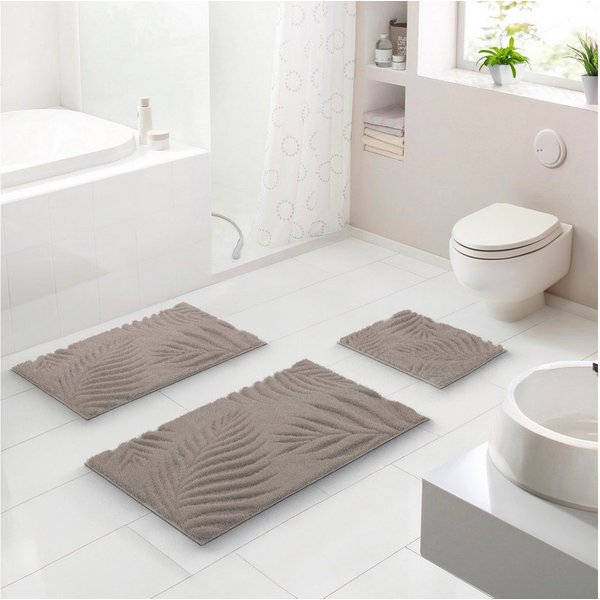 Grund Badematte Ferya, Höhe 20 mm, rutschhemmend beschichtet, fußbodenheizungsgeeignet, Polyester, rechteckig, Dezentes Blattmuster mit Hoch-Tief-Struktur, 5 Ja