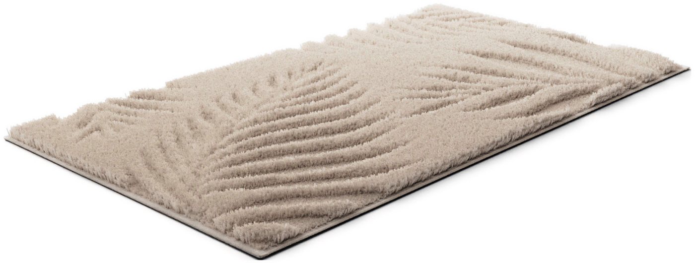 Grund Badematte Ferya, Höhe 20 mm, rutschhemmend beschichtet, fußbodenheizungsgeeignet, Polyester, rechteckig, Dezentes Blattmuster mit Hoch-Tief-Struktur, 5 Ja – Bild 2 von 5