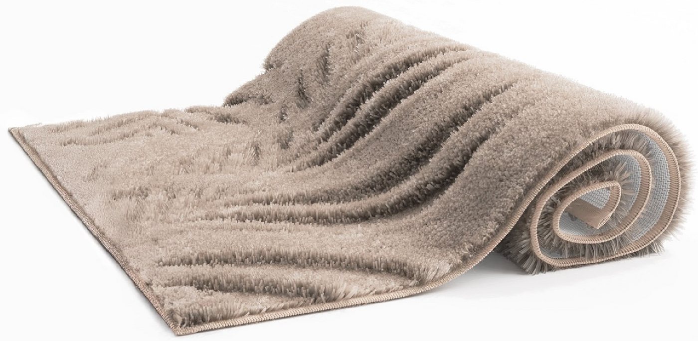 Grund Badematte Ferya, Höhe 20 mm, rutschhemmend beschichtet, fußbodenheizungsgeeignet, Polyester, rechteckig, Dezentes Blattmuster mit Hoch-Tief-Struktur, 5 Ja – Bild 4 von 5