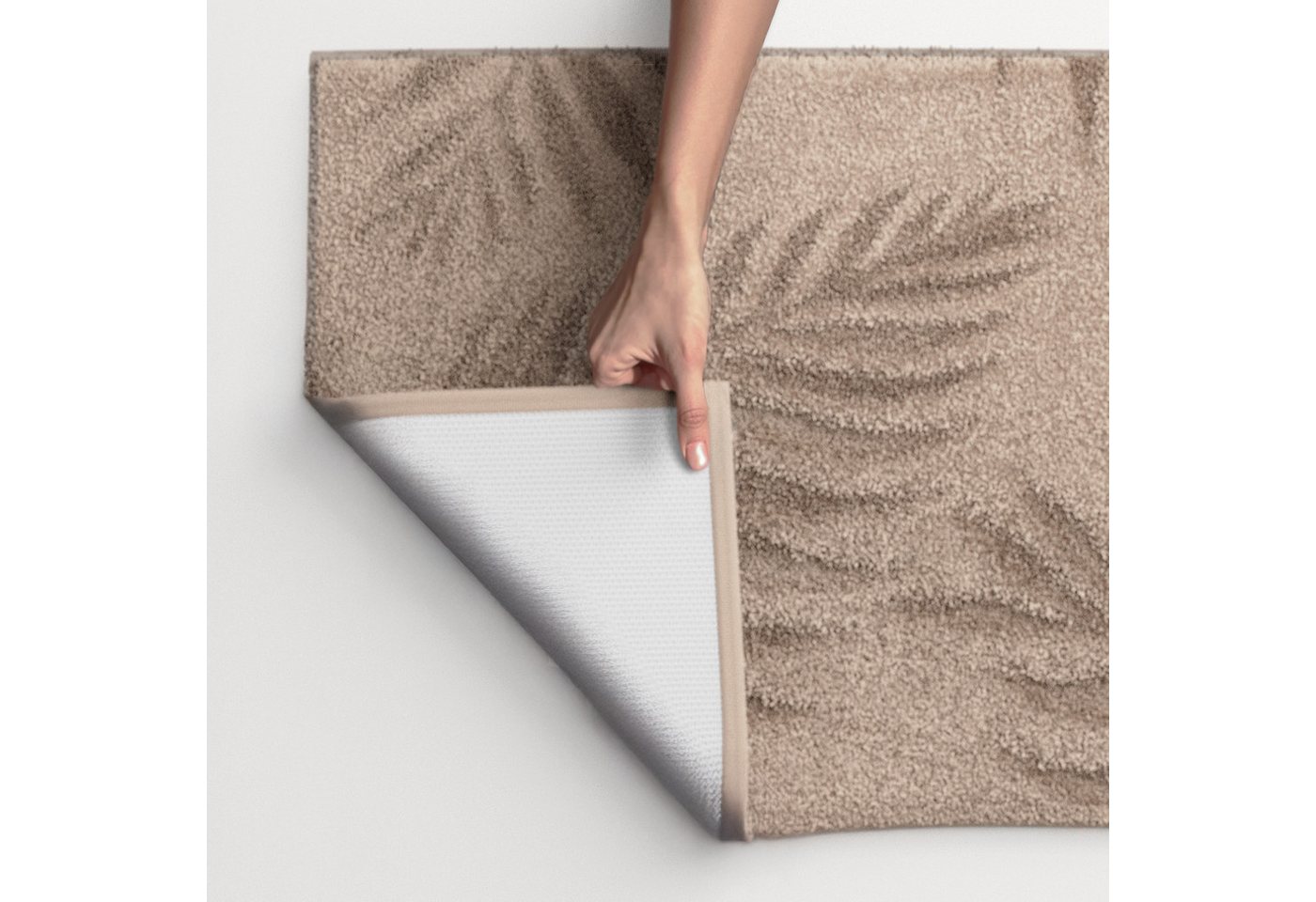 Grund Badematte Ferya, Höhe 20 mm, rutschhemmend beschichtet, fußbodenheizungsgeeignet, Polyester, rechteckig, Dezentes Blattmuster mit Hoch-Tief-Struktur, 5 Ja – Bild 5 von 5
