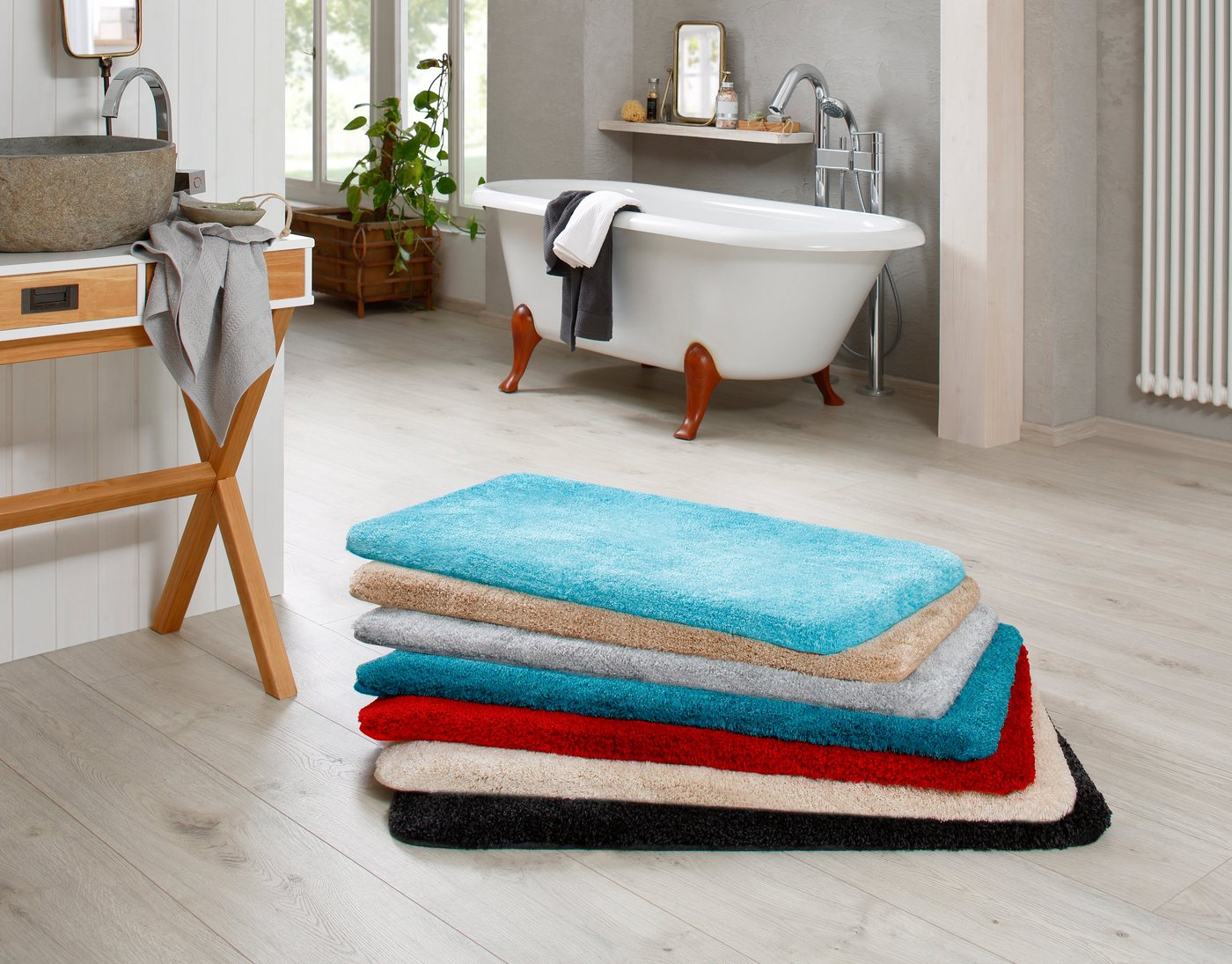 Grund Badematte Melos, Badvorleger, Badezimmer Teppich, sehr weich, Höhe 27 mm, rutschhemmend beschichtet, fußbodenheizungsgeeignet, Kunstfaser, halbrund, melie – Bild 5 von 5