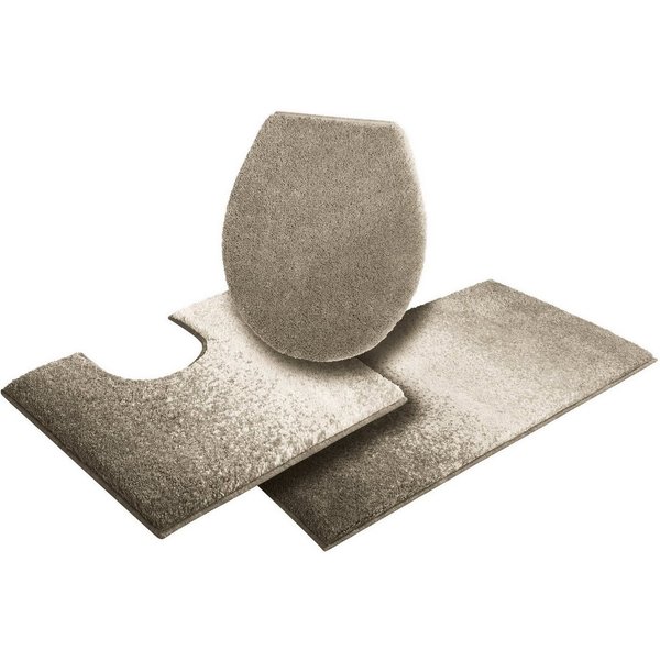 Grund Badematte Mistral, Höhe 20 mm, rutschhemmend beschichtet, fußbodenheizungsgeeignet, Kunstfaser, rechteckig, 3-tlg. Stand-WC Set, meliertes Design, Ombré-L
