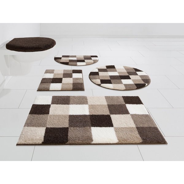 Grund Badematte Mosaik, Badvorleger, Badezimmer Teppich, sehr weich, Höhe 20 mm, rutschhemmend beschichtet, fußbodenheizungsgeeignet, Kunstfaser, rechteckig, an
