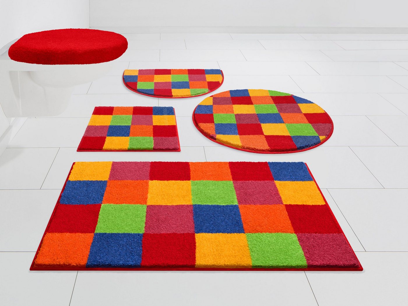 Grund Badematte Mosaik, Badvorleger, Badezimmer Teppich, sehr weich, Höhe 20 mm, rutschhemmend beschichtet, fußbodenheizungsgeeignet, Kunstfaser, rechteckig, an – Bild 2 von 5