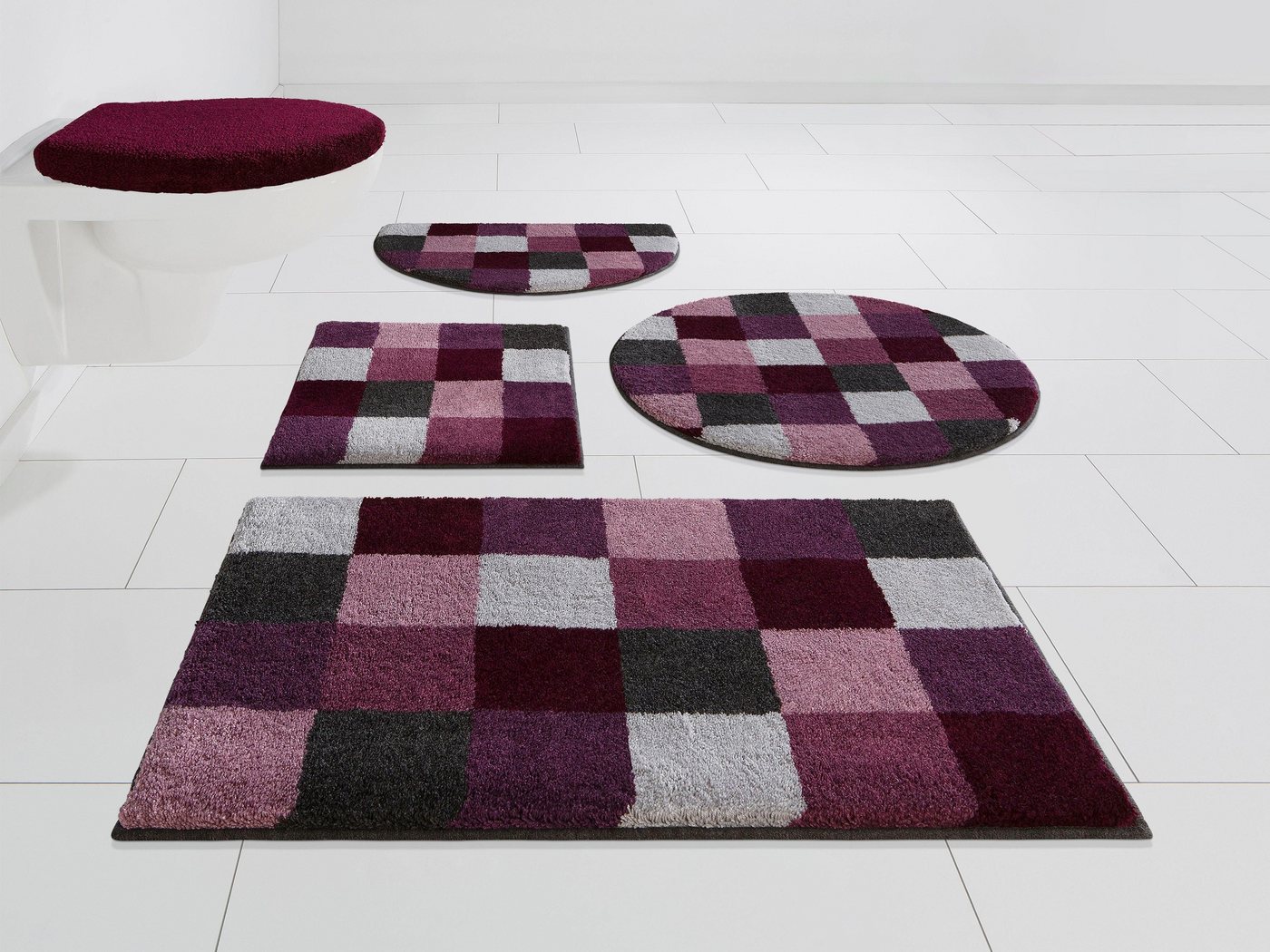 Grund Badematte Mosaik, Badvorleger, Badezimmer Teppich, sehr weich, Höhe 20 mm, rutschhemmend beschichtet, fußbodenheizungsgeeignet, Kunstfaser, rechteckig, 3- – Bild 2 von 5