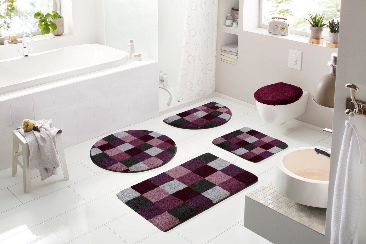 Grund Badematte Mosaik, Badvorleger, Badezimmer Teppich, sehr weich, Höhe 20 mm, rutschhemmend beschichtet, fußbodenheizungsgeeignet, Kunstfaser, rechteckig, 3- – Bild 4 von 5
