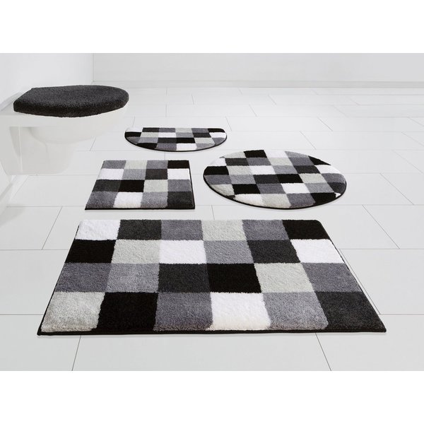 Grund Badematte Mosaik, Badvorleger, Badezimmer Teppich, sehr weich, Höhe 20 mm, rutschhemmend beschichtet, fußbodenheizungsgeeignet, Kunstfaser, rechteckig, 3-