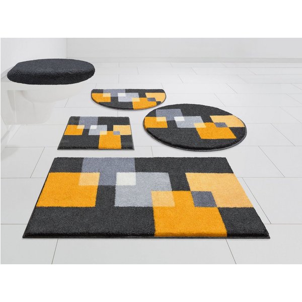Grund Badematte Paxos, Höhe 20 mm, rutschhemmend beschichtet, strapazierfähig, fußbodenheizungsgeeignet, Polyacryl, rechteckig, 3-tlg. Stand-WC Set, geometrisch