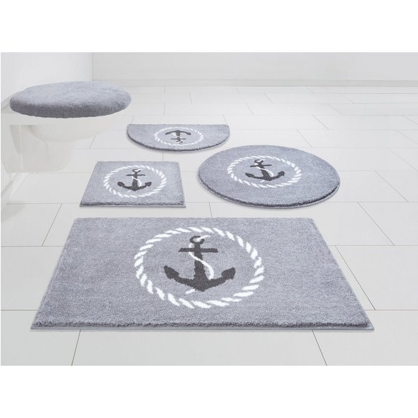 Grund Badematte Port Louis, Höhe 20 mm, rutschhemmend beschichtet, fußbodenheizungsgeeignet, Kunstfaser, rechteckig, Design mit Anker, maritim, Made in Europe