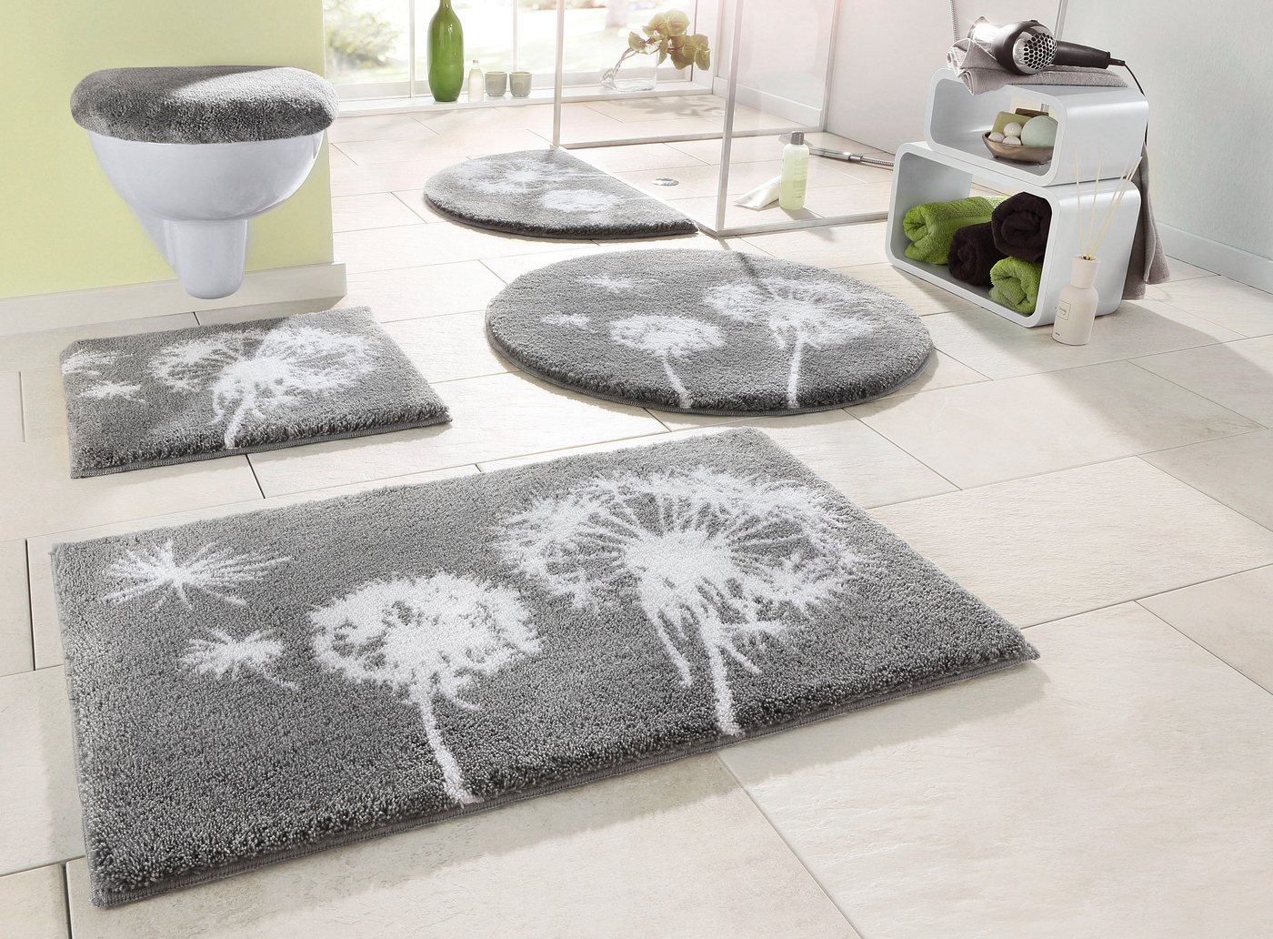 Grund Badematte Pusteblume, Badvorleger, Badezimmer Teppich, sehr weich, Höhe 20 mm, rutschhemmend beschichtet, schnell trocknend, fußbodenheizungsgeeignet, Pol – Bild 2 von 5