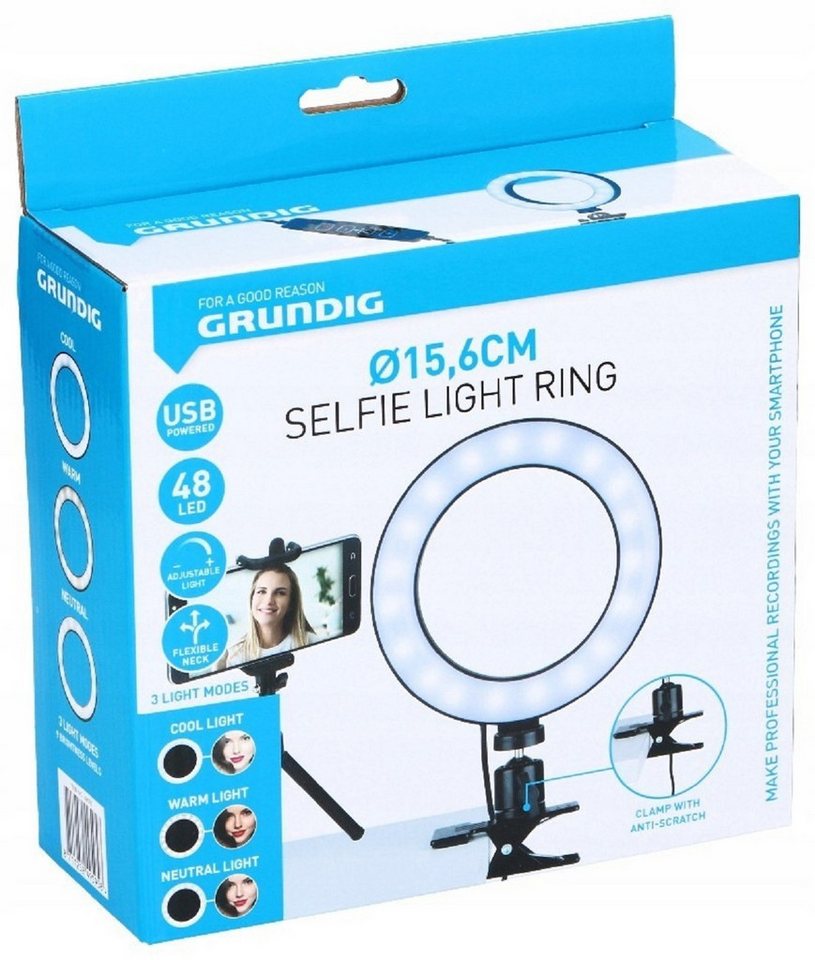 Grundig Ringlicht LED Selfie Ringlicht mit Clip, ∅ 15,6 cm – Ringlampe – Bild 4 von 4