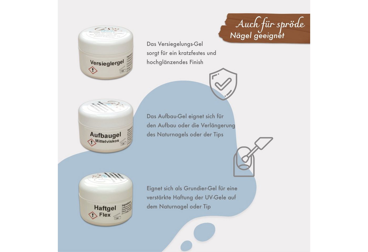 GS-Nails UV-Gel Set 3 x 5ml klar, Mit Gilbschutz – Bild 2 von 5