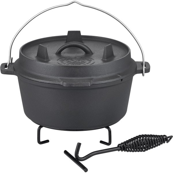 GSW Feuertopf Black Iron BBQ, Gusseisen (1-tlg), Dutch Oven zur Anwendung auf dem Grill, Feuer oder Backofen