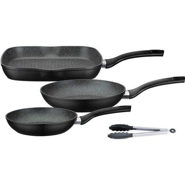 GSW Pfannen-Set Gourmet Granit, Aluminium (Set, 4-tlg., 1x Bratpfanne Ø 20 cm, 1x Bratpfanne Ø 24 cm, 1x Grillpfanne Ø 28 cm), Induktion