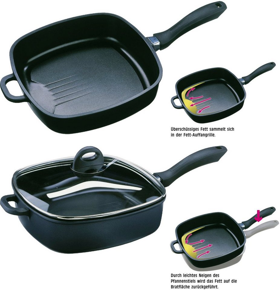 GSW Schmorpfanne Gourmet, Aluminiumguss, Fett-Trenn-Pfanne, robuste Qualtiät, 28x28 cm, Induktion – Bild 3 von 4