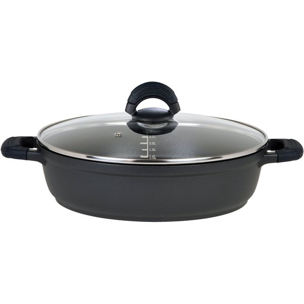 GSW Servierpfanne SilcoGuss noir, Aluminiumguss, langlebige Antihaft-Versiegelung, Literskala, Ø 28 cm, Induktion