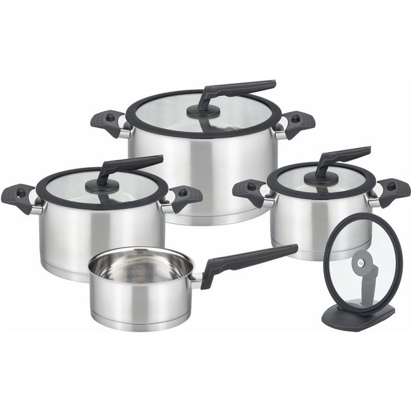 GSW Topf-Set APART, Edelstahl 18/8 (Set, 9-tlg., je 1 Fleischtopf 16/20/24 cm, 1 Stieltopf 16 cm), Induktion