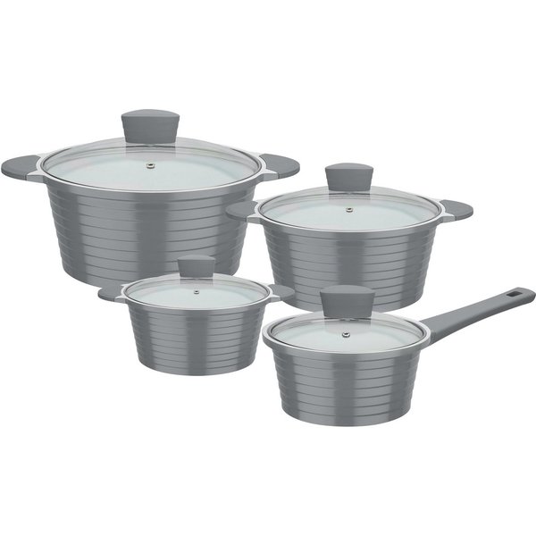 GSW Topf-Set Bolero, Aluminiumguss (Set, 8-tlg., Kochtopf 16/20/24 cm, Stielkasserolle 18 cm), Induktion