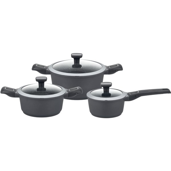 GSW Topf-Set Easy Click, Aluminiumguss (Set, 6-tlg., 1x Kochtopf Ø 20 cm, 1x Kochtopf Ø 24 cm, 1x Stielkasserolle Ø 16 cm), Induktion