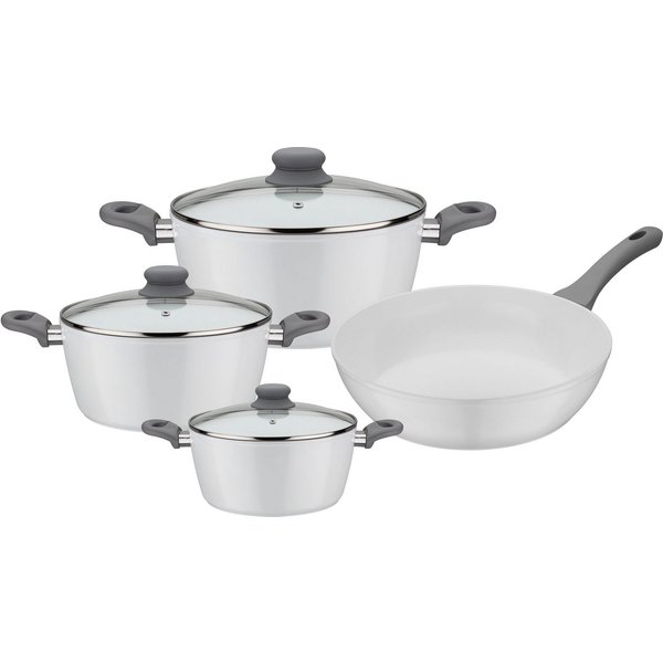 GSW Topf-Set Fiona, Aluminium (Set, 7-tlg., je 1 Kochtopf Ø 16/20/24 cm, 1x Schmorpfanne Ø 24 cm), weiß mit Softtouch-Griff kratzfeste ILAG® CERAMICVeredelung, 