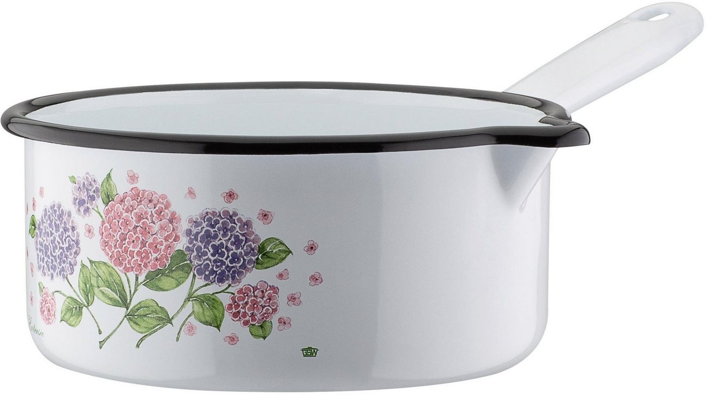 GSW Topf-Set Hortensie, Stahl-Emaille (Set, 7-tlg., je 1 Kochtopf Ø 16/20/24 cm, 1x Stielkasserolle Ø 16 cm), Induktion – Bild 2 von 2