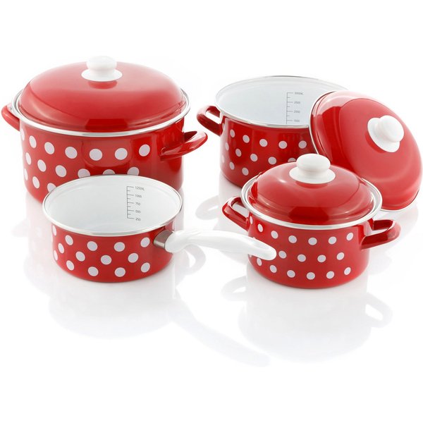 GSW Topf-Set, Stahl-Emaille (Set, 7-tlg., je 1 Kochtopf Ø 16/20/24 cm, 1x Stielkasserolle Ø 16 cm), Induktion