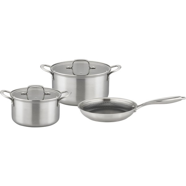 GSW Topf-Set Inoxxa Black, Glas, Edelstahl (Set, 5-tlg), Kochtopf-Set aus Dreischicht-Material mit Antihaft-Versiegelung