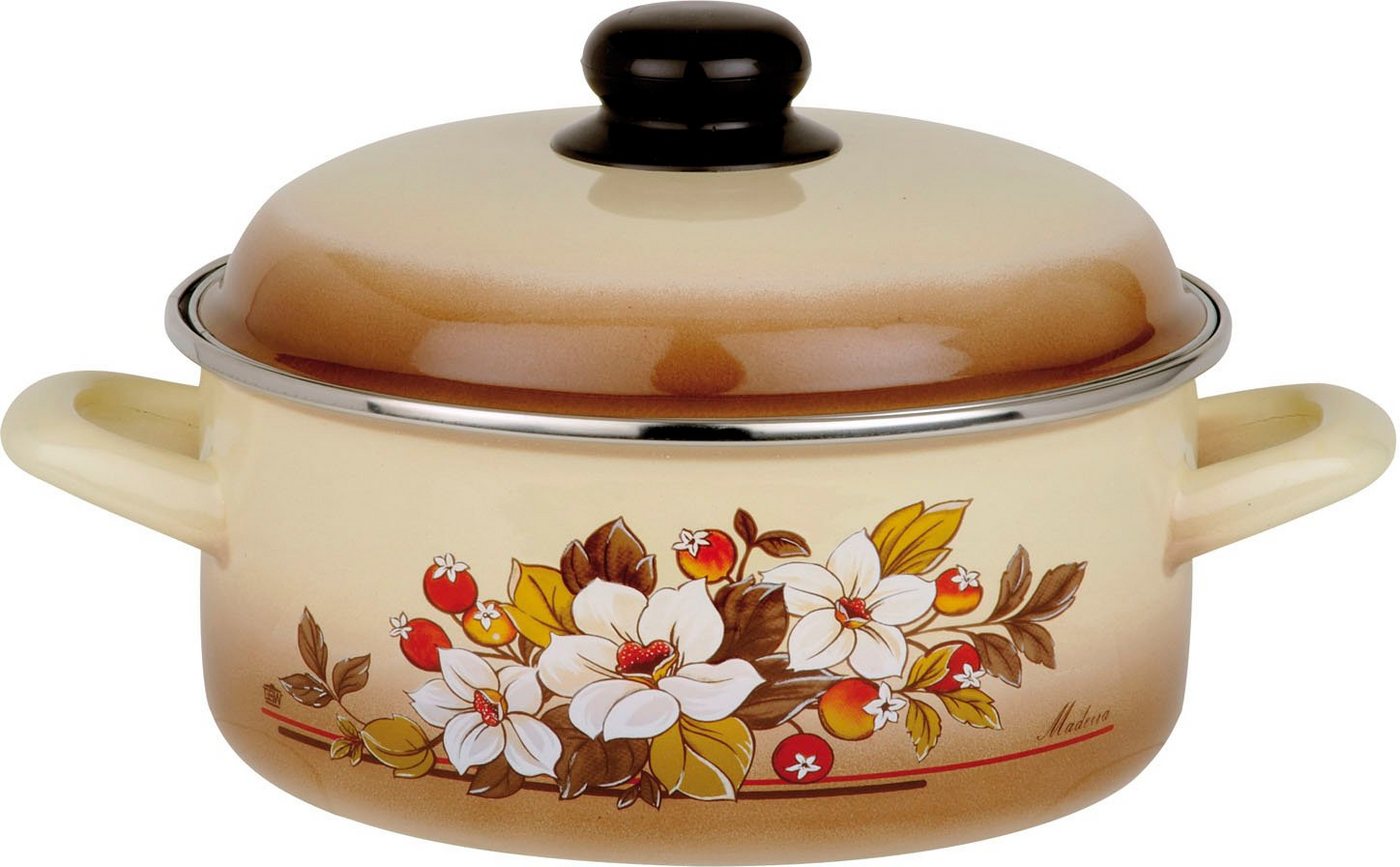 GSW Topf-Set Madeira, Stahl-Emaille (7-tlg., je 1 Kochtopf 16/20/24 cm, 1x Stielkasserolle 16 cm), ideal für Allergiker, Induktion – Bild 2 von 3
