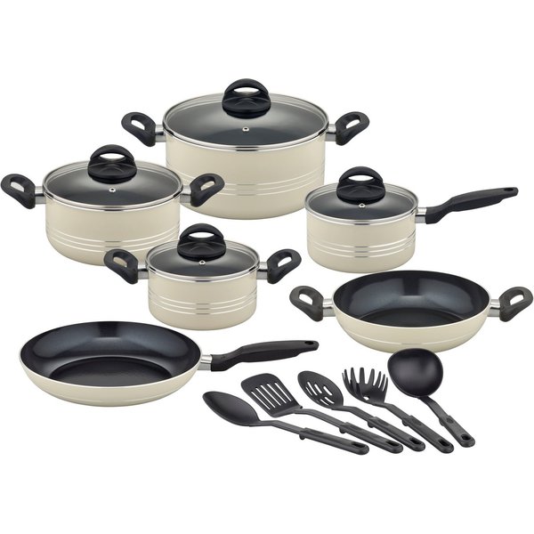 GSW Topf-Set Milano, inkl. 5-teiliges Küchenhelfer-Set, Aluminium, Kunststoff (Set, 15-tlg., je 1 Kochtopf 16/20/24cm, 1 Stielkasserolle 16cm, je 1 Pfanne 24/28