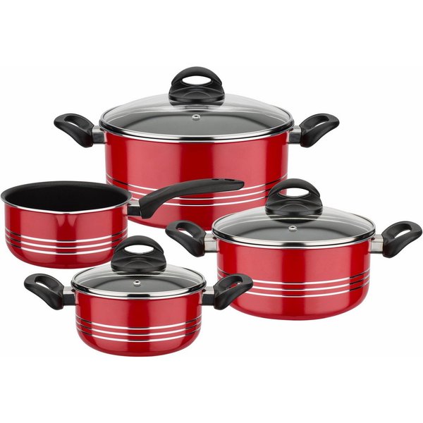 GSW Topf-Set Milano color, Leichtmetall-Legierung, Aluminium (Set, 7-tlg., je 1 Kochtopf Ø 16/20/24 cm, 1x Stielkasserolle Ø 16 cm), extra starker FerroTherm®Bo