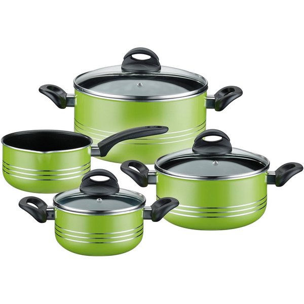 GSW Topf-Set Milano color, Leichtmetall-Legierung, Aluminium (Set, 7-tlg., je 1 Kochtopf Ø 16/20/24 cm, 1x Stielkasserolle Ø 16 cm), extra starker FerroTherm®Bo