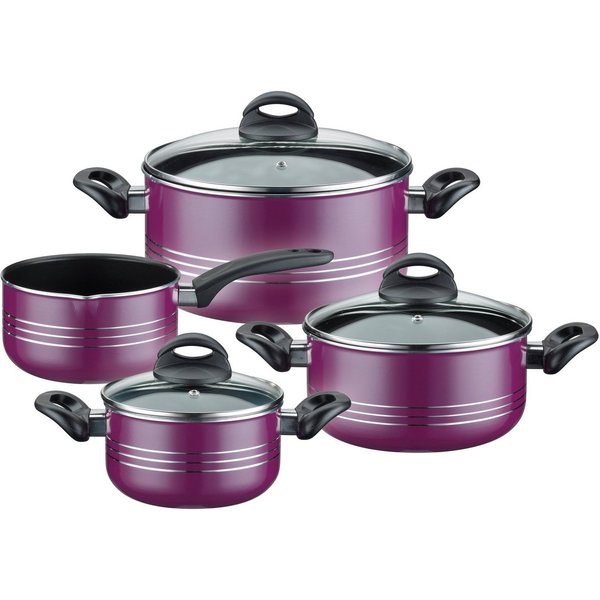GSW Topf-Set Milano color, Leichtmetall-Legierung, Aluminium (Set, 7-tlg., je 1 Kochtopf Ø 16/20/24 cm, 1x Stielkasserolle Ø 16 cm), extra starker FerroTherm®Bo