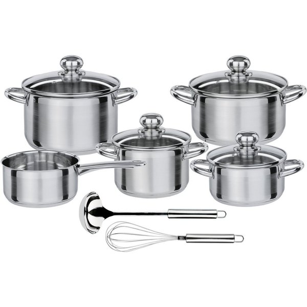 GSW Topf-Set Silver Star, Edelstahl (Set, 11-tlg., Bratentopf Ø 16/20 cm, Fleischtopf Ø 16/20 cm, Stielkasserolle Ø 16 cm), Induktion
