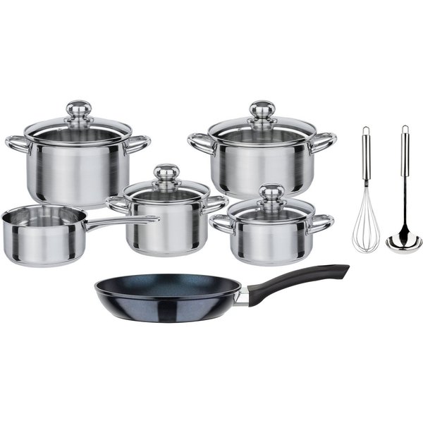 GSW Topf-Set Silver Star, Edelstahl (Set, 12-tlg., 1 je Braten- u. Fleischtopf 16/20cm, 1 Kasserolle 16cm, 1 Pfanne 20cm), Edelstahl rostfrei, Induktion