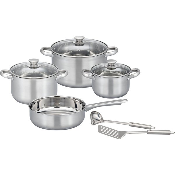 GSW Topf-Set Toronto, Edelstahl (Set, 9-tlg), mehrteiliges Kochtopf-Set aus Edelstahl inkl. praktischer Küchenhelfer