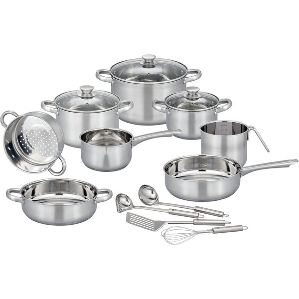 GSW Topf-Set Toronto, Edelstahl (Set, 15-tlg), mehrteiliges Kochtopf-Set aus Edelstahl inkl. praktischer Küchenhelfer