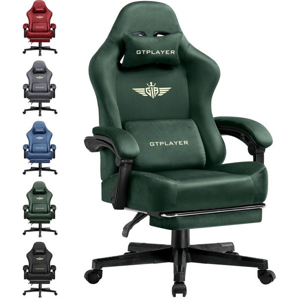 GTPLAYER Gaming-Stuhl Atmungsaktiver Bürostuhl, bürostuhl ergonomisch Hochwertiger - Stoff, 160° Verstellbare Rückenlehne und ausziehbare Fußstütze